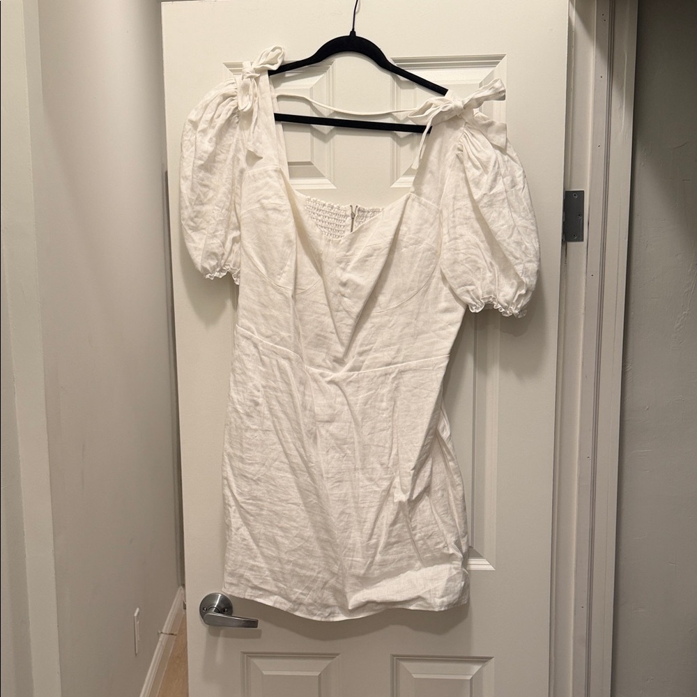 Reformation White Mini Dress with Puff Sleeves